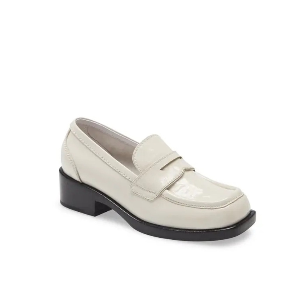 JEFFREY CAMPBELL Sorbonne Penny Loafer Ivory Crinkle Patent 8